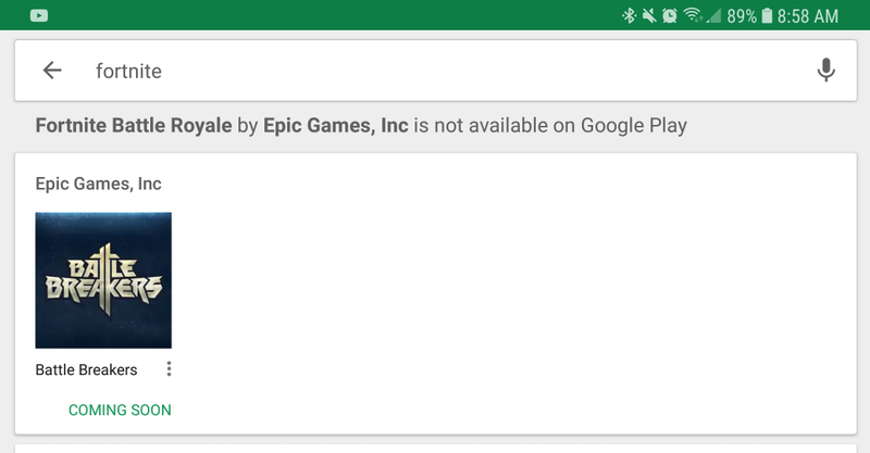 This is what it looks like if you search for Fortnite on the Google Play Store